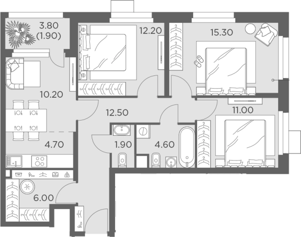 Купить четырехкомнатную квартиру в Пушкине. Вариант № 121793, 0, площадь -  квм, цена 17963110 рублей