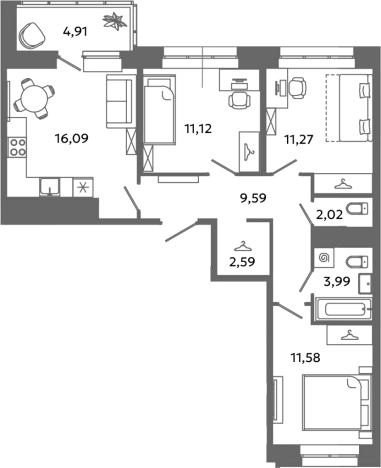 Купить многокомнатную квартиру в ЖК Загляденье в Ленинградской области. Вариант № 6632009, 0, площадь -  квм, цена 11613181 рублей