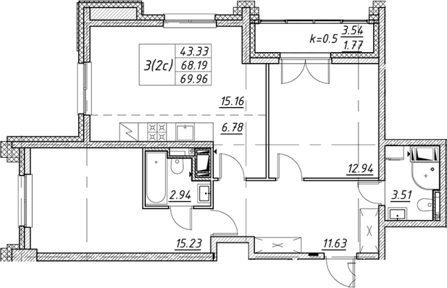 Купить трехкомнатную квартиру у метро Елизаровская в Санкт-Петербурге. Вариант № 7850658, 0, площадь -  квм, цена 24276609 рублей