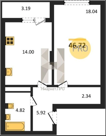. Вариант № 166639, 0, площадь - 46.72 квм, цена 6540800 рублей