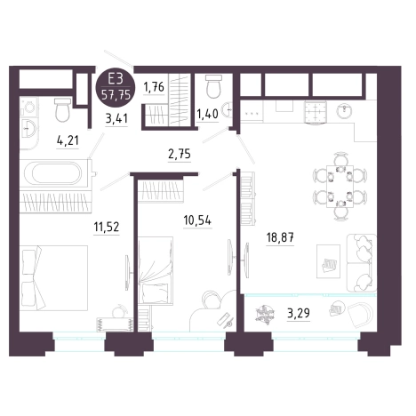 Купить двухкомнатную квартиру в новостройках в районе Михайловский в Рязани. Вариант № 143112, 0, площадь -  квм, цена 7910018 рублей