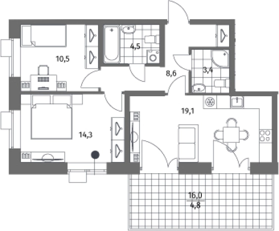 . Вариант № 7265846, 0, площадь - 60.4 квм, цена 23178000 рублей