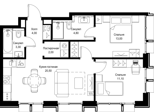 Купить двухкомнатную квартиру у метро Тушинская в Москве. Вариант № 10443570, 0, площадь -  квм, цена 27430200 рублей