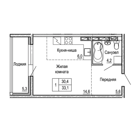 . Вариант № 9415193, 0, площадь - 33.1 квм, цена 5768668 рублей