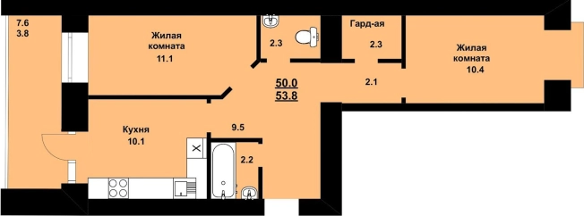 . Вариант № 23647, 9, площадь - 53.8 квм, цена 8650000.0000 рублей