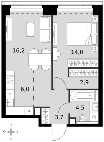 Купить двухкомнатную квартиру в районе Хорошёвский в Москве. Вариант № 9465808, 0, площадь -  квм, цена 36023680 рублей