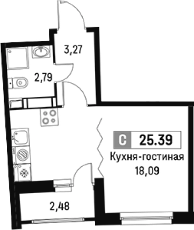 Купить Студию у метро Девяткино в Мурине. Вариант № 6213262, 0, площадь - квм, цена 4510359 рублей
