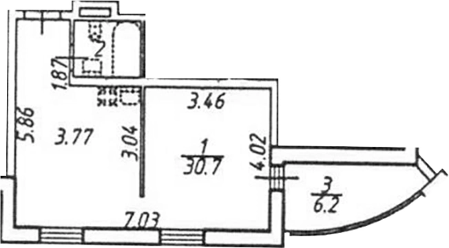 . Вариант № 7843968, 0, площадь - 33.5 квм, цена 7700000 рублей