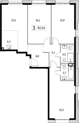 . Вариант № 142111, 0, площадь - 92.01 квм, цена 32748641 рублей