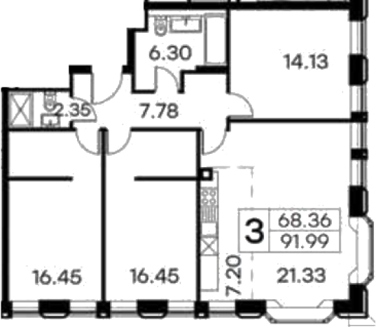 . Вариант № 204683, 0, площадь - 91.99 квм, цена 52049999 рублей
