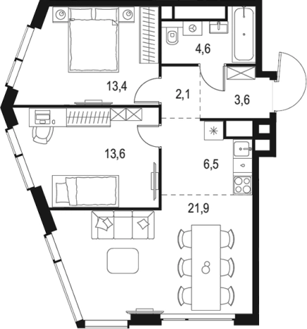 Купить трехкомнатную квартиру в районе Очаково-Матвеевское в Москве. Вариант № 202996, 0, площадь -  квм, цена 26723554 рублей