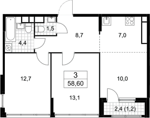 . Вариант № 4205165, 0, площадь - 57.4 квм, цена 19540555 рублей
