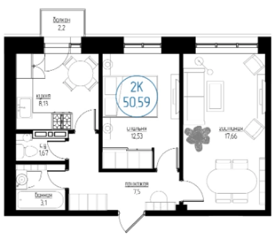 Купить двухкомнатную квартиру на улице Профсоюзная в Иркутске. Вариант № 82549, 0, площадь -  квм, цена 4435000 рублей