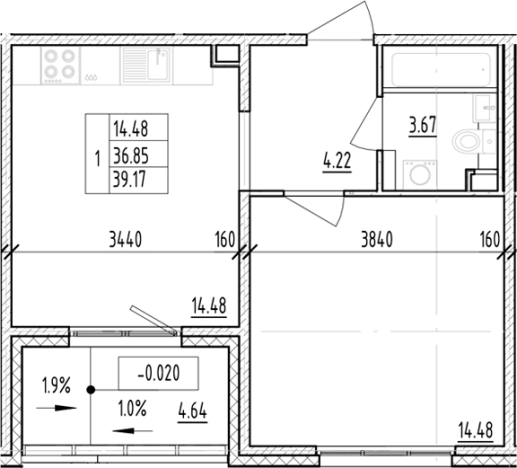 Купить однокомнатную квартиру у метро Проспект Ветеранов в Ленинградской области. Вариант № 6854351, 0, площадь -  квм, цена 7954409 рублей