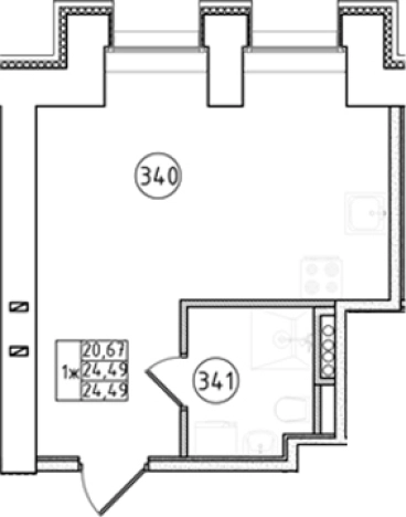 . Вариант № 6230516, 0, площадь - 24.49 квм, цена 5710500 рублей