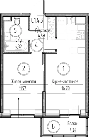 . Вариант № 8931134, 0, площадь - 37.48 квм, цена 6007727 рублей