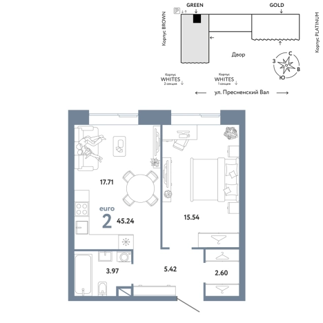 Купить квартиру на улице Пресненский Вал в Москве. Вариант № 10441974, 0, площадь -  квм, цена 38691400 рублей