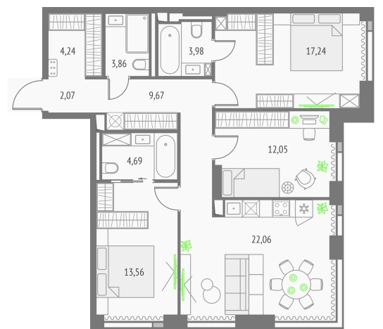 Купить трехкомнатную квартиру у метро Бутырская в Москве. Вариант № 151210, 0, площадь -  квм, цена 47301485 рублей
