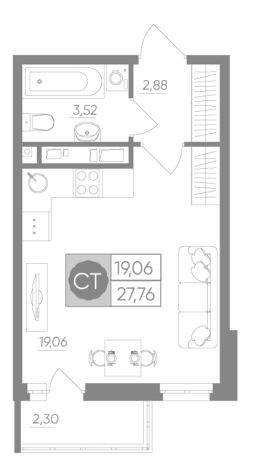 Купить Студию в Тульской области. Вариант № 72937, 0, площадь -  квм, цена 3136047 рублей