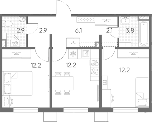 . Вариант № 8092900, 0, площадь - 54.4 квм, цена 8993136 рублей