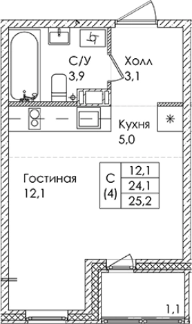 Купить Студию в ЖК Ермак в Ленинградской области. Вариант № 6609955, 0, площадь -  квм, цена 3875400 рублей