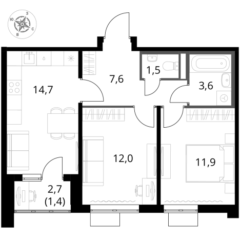 Купить двухкомнатную квартиру у метро Домодедовская в Видном. Вариант № 9905662, 0, площадь -  квм, цена 17670310 рублей