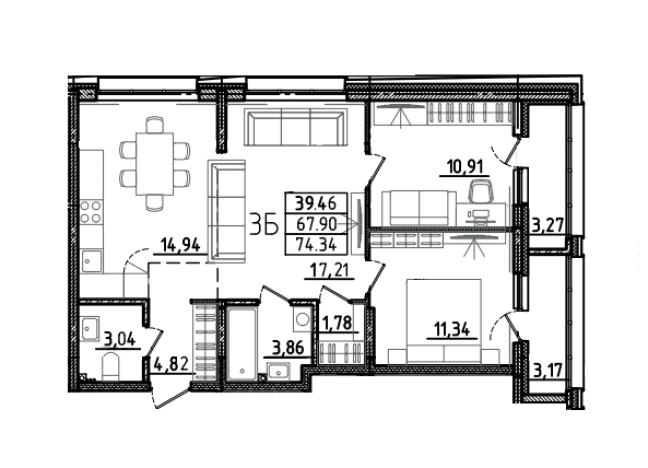 Купить трехкомнатную квартиру в Микрорайоне Дальнее Арбеково, жилой район Арбеково в Пензенской области. Вариант № 122585, 0, площадь - квм, цена 7040880 рублей