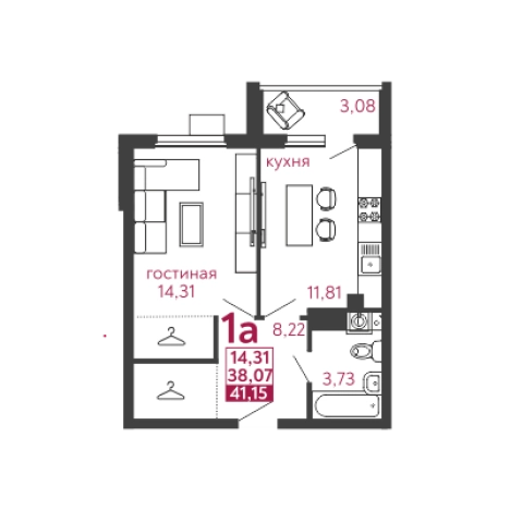 Купить однокомнатную квартиру в ЖК Жилой комплекс "Илмари" в Пензе. Вариант № 120297, 0, площадь - квм, цена 4115000 рублей