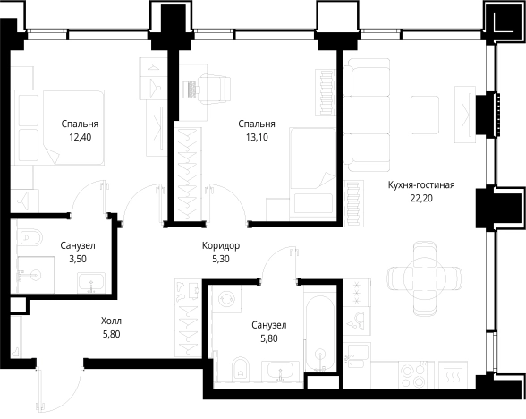 Купить двухкомнатную квартиру в новостройках у метро Тушинская в Москве. Вариант № 139133, 0, площадь -  квм, цена 31734600 рублей