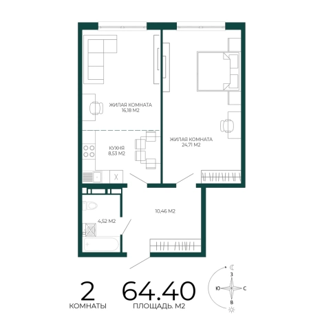 Купить двухкомнатную квартиру в ЖК Жилой комплекс "Чаадаев" в Пензе. Вариант № 5388315, 0, площадь -  квм, цена 5699400 рублей
