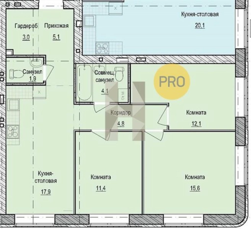 . Вариант № 67906, 0, площадь - 76 квм, цена 6009360 рублей