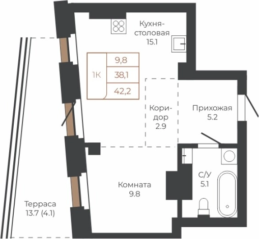 Купить однокомнатную квартиру в Барнауле. Вариант № 8211488, 0, площадь -  квм, цена 14763840 рублей