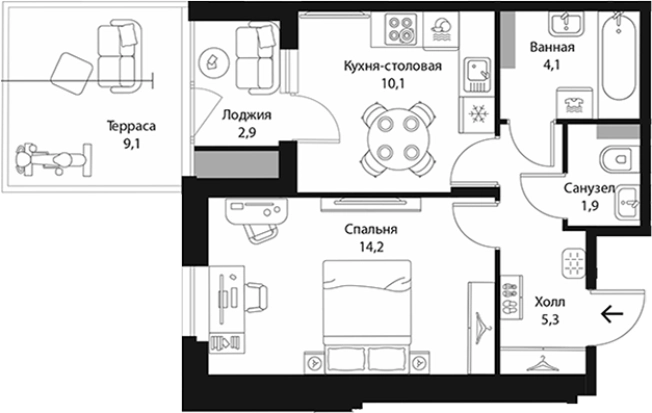 Купить однокомнатную квартиру в новостройках в Ленинградской области. Вариант № 7829491, 0, площадь -  квм, цена 9193800 рублей