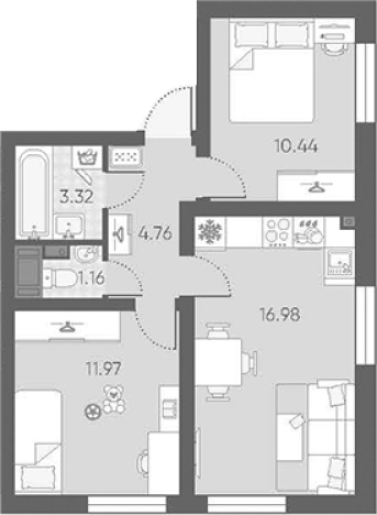 Купить трехкомнатную квартиру в новостройках в районе Красносельский в Санкт-Петербурге. Вариант № 6889221, 0, площадь -  квм, цена 15452425 рублей