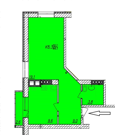 Купить однокомнатную квартиру в Микрорайоне 11-й в Белгороде. Вариант № 8040837, 0, площадь -  квм, цена 5159700 рублей