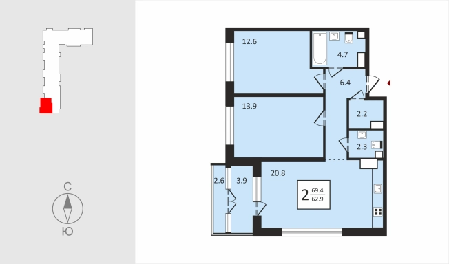 Купить двухкомнатную квартиру в новостройках в ЖК Квартал Новаторов в Владимире. Вариант № 130593, 1, площадь -  квм, цена 6891150 рублей