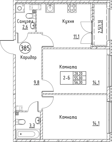 . Вариант № 6829878, 0, площадь - 55 квм, цена 9763265 рублей