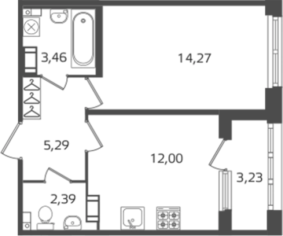 . Вариант № 6241591, 0, площадь - 37.41 квм, цена 13089759 рублей