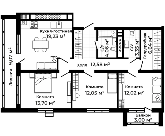 Купить трехкомнатную квартиру в новостройках в Коврове. Вариант № 149406, 0, площадь -  квм, цена 13329522 рублей