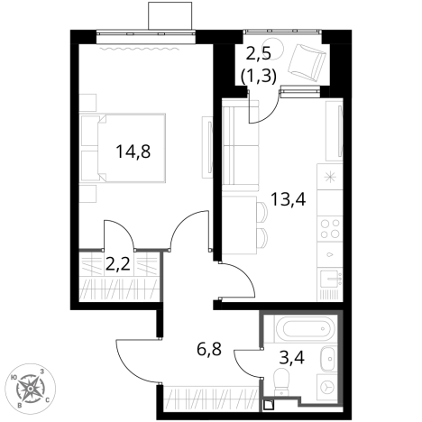 Купить однокомнатную квартиру у метро Битца в Видном. Вариант № 9949597, 0, площадь -  квм, цена 13035090 рублей