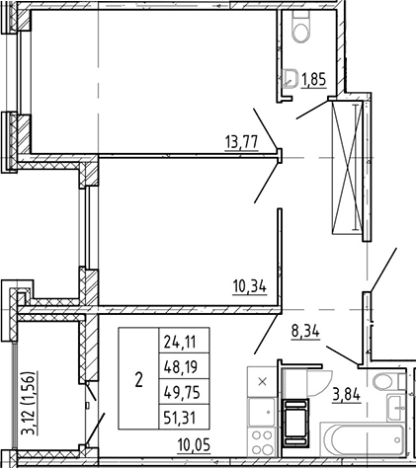 Купить двухкомнатную квартиру в Ленинградской области. Вариант № 7267920, 0, площадь -  квм, цена 10333888 рублей