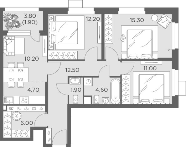 Купить четырехкомнатную квартиру в Пушкине. Вариант № 121792, 0, площадь -  квм, цена 17826600 рублей