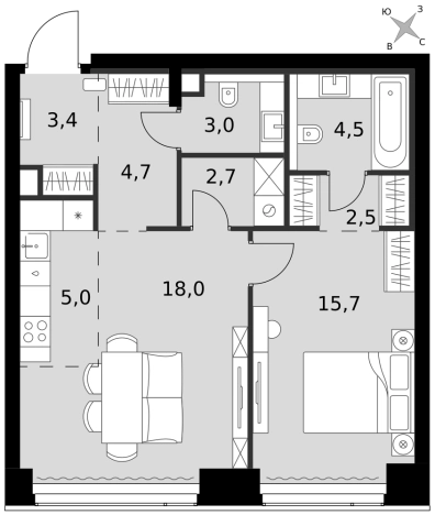 Купить двухкомнатную квартиру в районе Хорошёвский в Москве. Вариант № 9465992, 0, площадь -  квм, цена 45032575 рублей