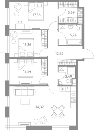 Купить многокомнатную квартиру в ЖК LIFE-Варшавская в Москве. Вариант № 77089, 0, площадь -  квм, цена 34260329 рублей