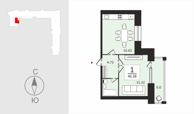 Купить однокомнатную квартиру в ЖК Загородный парк в Владимире. Вариант № 106705, 1, площадь -  квм, цена 6972000 рублей
