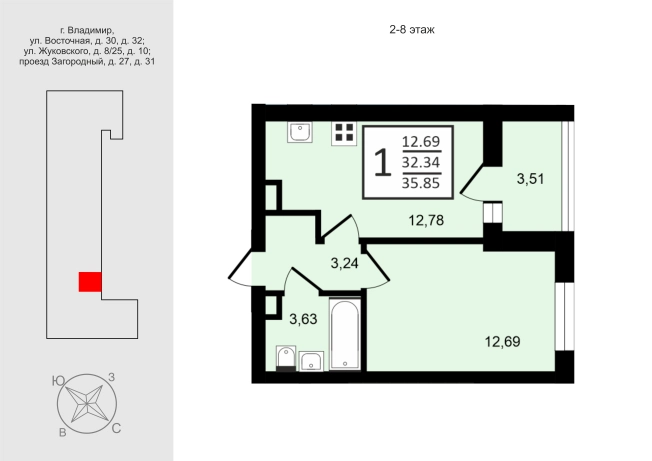 Купить квартиру на улице Жуковского в Владимире. Вариант № 83651, 0, площадь -  квм, цена 5292500 рублей
