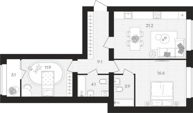 . Вариант № 120112, 0, площадь - 69.9 квм, цена 6430800 рублей
