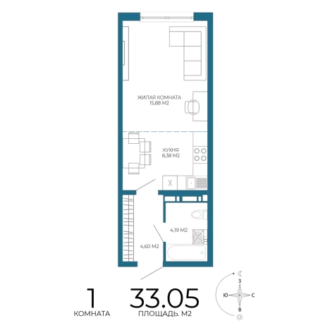 Купить однокомнатную квартиру в Микрорайоне Пенза-2, Железнодорожный район в Пензе. Вариант № 3439875, 0, площадь -  квм, цена 3040600 рублей