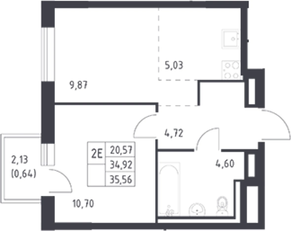 . Вариант № 6708233, 0, площадь - 34.92 квм, цена 5257795 рублей