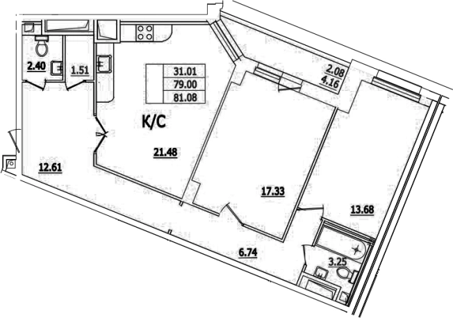. Вариант № 66957, 0, площадь - 77.9 квм, цена 17820821 рублей